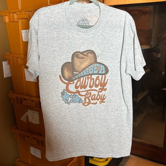 Wild Junkie Boutique I Wanna Be A Cowboy Baby Gray Tee Size Large - Picture 1 of 5